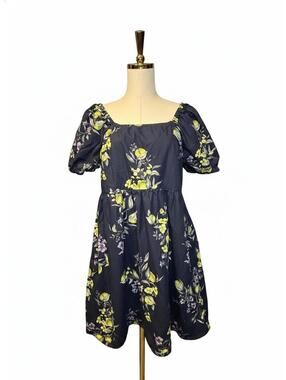 Time and Tru Women's Navy Tie Back Lemon Tree Print Midi Dress Size M (8 - 10)